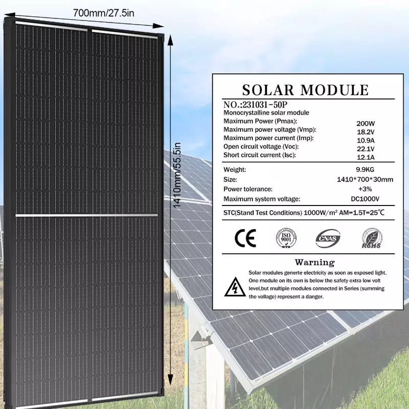 200 Watt monokristallines Solarmodul