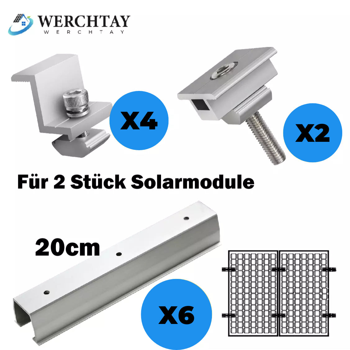 1 Set Solarmodul Alu-Halterungsschiene für Trapezblech, Flachdach und PV-Befestigung