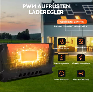 30A/10A PWM Solar Laderegler 12/24V mit USB-Anschluss für Solarmodule